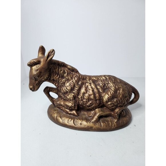 VINTAGE Nativity Christmas Seated Donkey Animal Figurine Bronze Italy 1980 10" - Picture 1 of 8